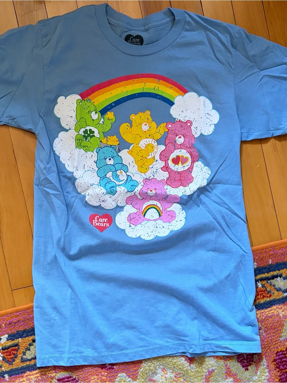 Care Bears Blue Tee with Rainbow and Multicolor Bears